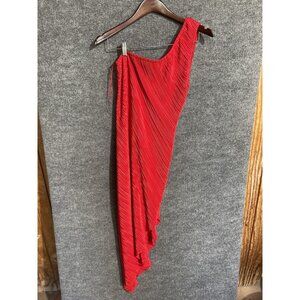 Kirious Dress Womens Medium Red One Shoulder Pleated Asymmetrical Maxi Formal